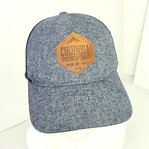 Columbia Gray Marled Fabric Black Mesh Leather Patch Front Trucker Hat
